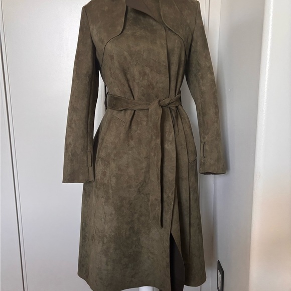 Mark. Army Green Suede Trench Coat. Sz Small - Picture 2 of 14